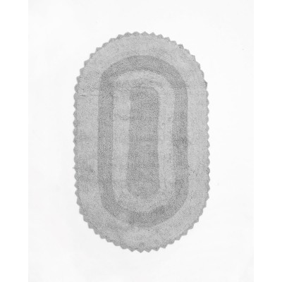 Βαμβακερό Οβάλ Χαλάκι Μπάνιου με Πλεκτή Δαντέλα Tradi 45x75cm Ανθρακί