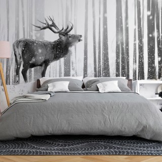 Αυτοκόλλητη φωτοταπετσαρία - Deer in the Snow (Black and White)