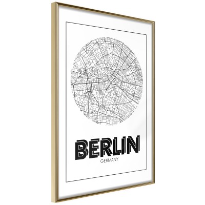 Πόστερ με κορνίζα City Map: Berlin (Round) Χρυσή κορνίζα