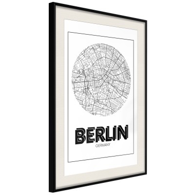 Πόστερ με κορνίζα City Map: Berlin (Round) Μαύρη κορνίζα με πασπαρτού