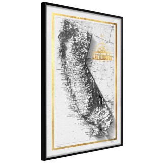 Αφίσες Raised Relief Map: California Μαύρη κορνίζα
