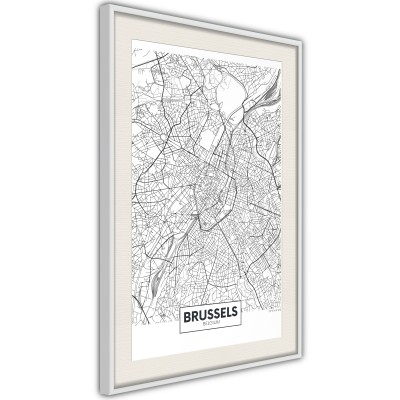 Πόστερ με κορνίζα City map: Brussels Άσπρη κορνίζα με πασπαρτού