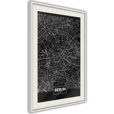 Πόστερ με κορνίζα City Map: Berlin (Dark) Άσπρη κορνίζα με πασπαρτού
