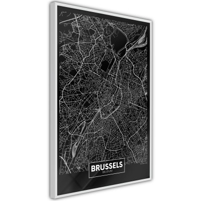 Πόστερ με κορνίζα City Map: Brussels (Dark) Άσπρη κορνίζα