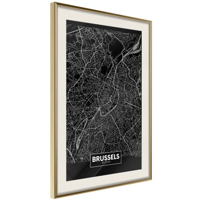 Πόστερ με κορνίζα City Map: Brussels (Dark) Χρυσή κορνίζα με πασπαρτού