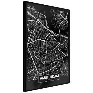 Αφίσες City Map: Amsterdam (Dark) Μαύρη κορνίζα