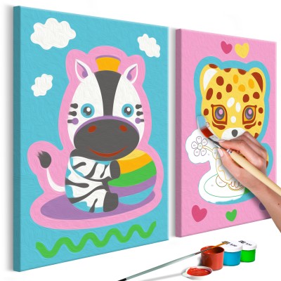 Πίνακας σε Καμβά για να τον ζωγραφίζεις - Zebra & Leopard (Pink & Blue)
