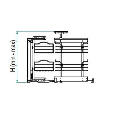 Μηχανισμός κουζίνας Magic corner με φρένο Inoxa 803B DX για Τυφλό 90cm (45cm Πόρτα) με συρμάτινα καλάθια δεξί άνοιγμα