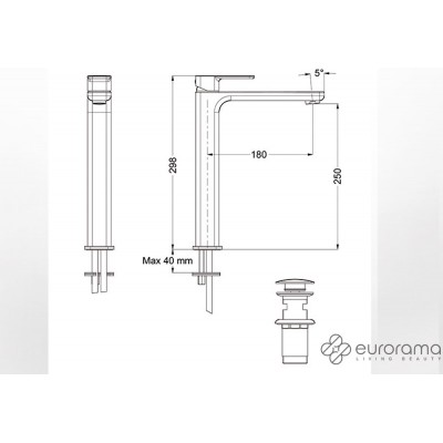 Μπαταρία νιπτήρος επικαθήμενη Eurorama Quadra 144309P-400 Black Matt