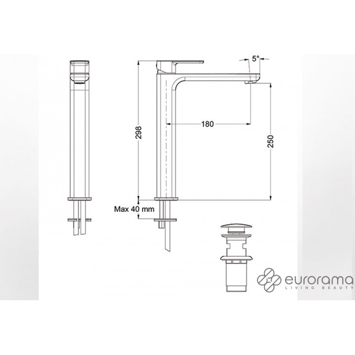 Μπαταρία νιπτήρος επικαθήμενη Eurorama Quadra 144309P-400 Black Matt