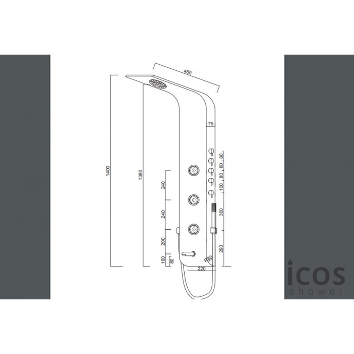 Στήλη Ντουζ Lete Icos Θερμομικτικη 4 Εξόδων Ύψος 140 Εκ. Αλουμίνιο Satin LETE