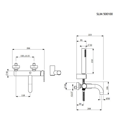 Μπαταρία λουτρού Armando Vicario Slim 500100-110 Inox