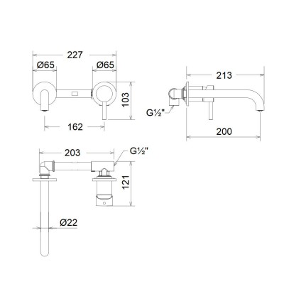Μπαταρία νιπτήρος εντοιχισμού La Torre New Tech 12208-400 Μαύρο Matt