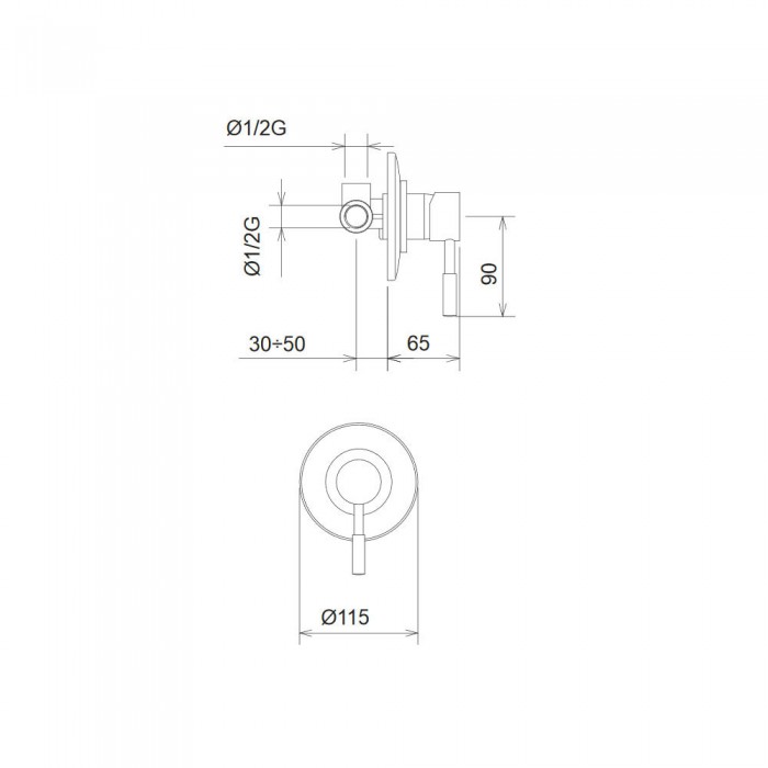 Μίκτης Εντοιχισμού 1 Εξόδου La Torre New Tech 12051SP-400 με μεγάλη Ροζέτα R12000/6244-400 Μαύρη Ματ