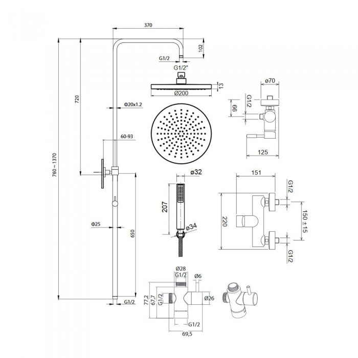 Jet ντους Round E044030-300 Λευκό matt