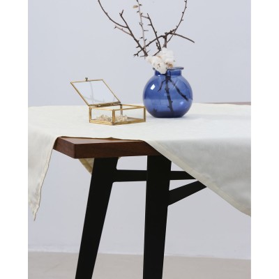 Τραπεζομάντηλο Polina με ζακάρ σχέδιο λουλουδιών 4 ατόμων (140x140cm) Εκρού