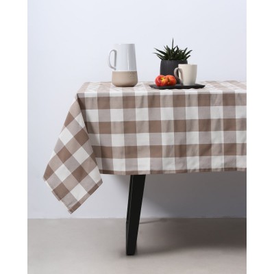 Τραπεζομάντηλο Μεγάλο Καρώ Νηματοβαφή Cabanna 8 ατόμων | 135x200cm Μπεζ