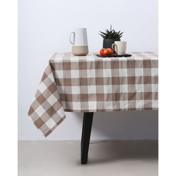 Τραπεζομάντηλο Μεγάλο Καρώ Νηματοβαφή Cabanna 8 ατόμων | 135x200cm Μπεζ