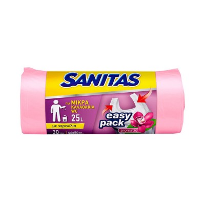 Sanitas Easy Pack Σακούλες Απορριμάτων Αρωματικές με Χερούλια 46x50cm 25lt (τυχαία επιλογή χρώματος) 30Τεμάχια
