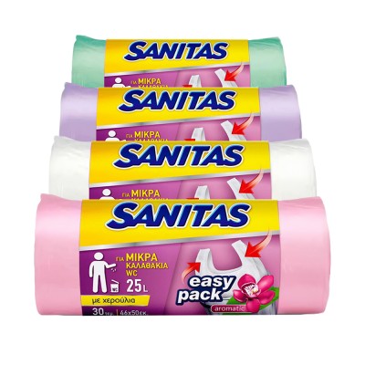 Sanitas Easy Pack Σακούλες Απορριμάτων Αρωματικές με Χερούλια 46x50cm 25lt (τυχαία επιλογή χρώματος) 30Τεμάχια