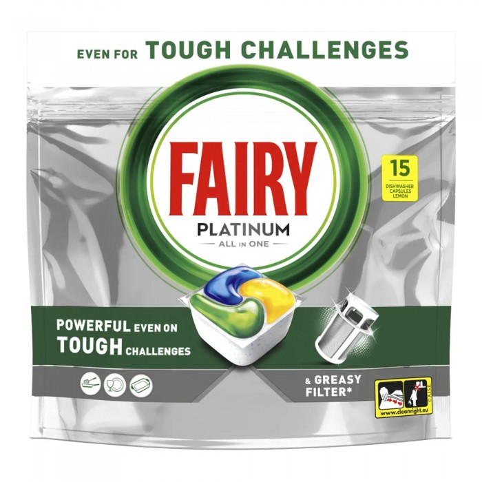 Fairy Platinum Ταμπλέτες Πλυντηρίου Πιάτων Λεμόνι 15Τεμάχια