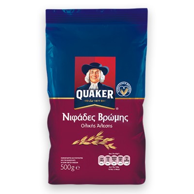 Quaker Νιφάδες Βρώμης Ολικής Άλεσης σε Σακουλα Αλουμινίου 500gr
