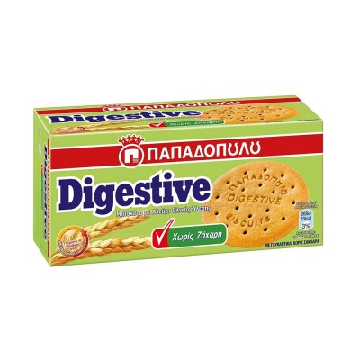 Παπαδοπούλου Digestive Μπισκότα Με Αλεύρι Ολικής Άλεσης Χωρίς Ζάχαρη 250gr