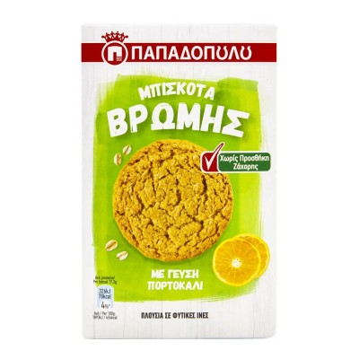 Παπαδοπούλου Μπισκότα Βρώμης Χωρίς Ζάχαρη Με Πορτοκάλι 155gr
