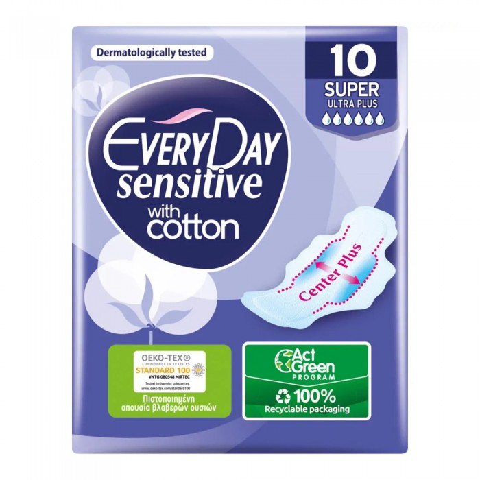 EveryDay Sensitive Ultra Plus Super With Cotton Σερβιέτες 10Τεμάχια