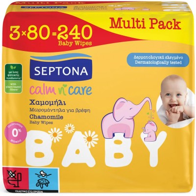 Septona Μωρομάντηλα Calm N' Care Χαμομήλι 3x80Τεμάχια