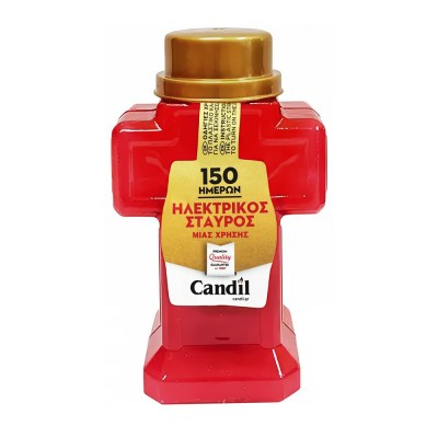 Ηλεκτρικό Κερί Αφιέρωσης Σταυρός Μικρός Από Πλαστικό 150 Ημερών 11x19cm Κόκκινο Candil