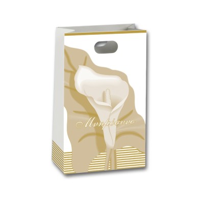 Σακούλάκι Μνημοσύνων Χάρτινο με Χούφτα 26x8.5x15.5cm Χρυσό με σχέδιο Κρίνο-Α