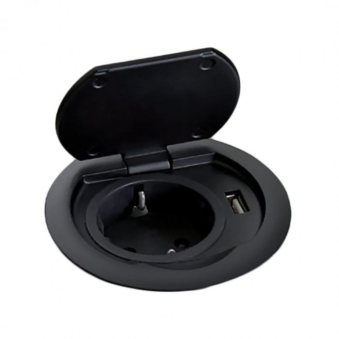 Πρίζα Ring SFL Μαύρη ανοιγόμενη 1 Socket + 1 USB (Το φις του καλωδίου διατίθεται ξεχωριστά) 0244-0021