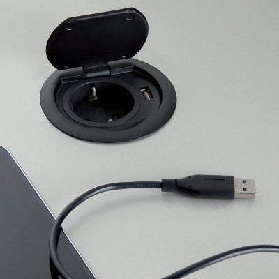Πρίζα Ring SFL Μαύρη ανοιγόμενη 1 Socket + 1 USB (Το φις του καλωδίου διατίθεται ξεχωριστά) 0244-0021