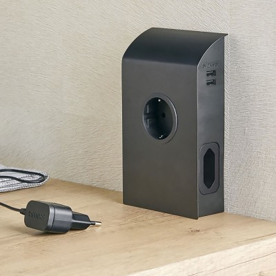 Πρίζα Born SFL Μαύρη επίπεδη 3 Sockets + 2 USB 0244-0041