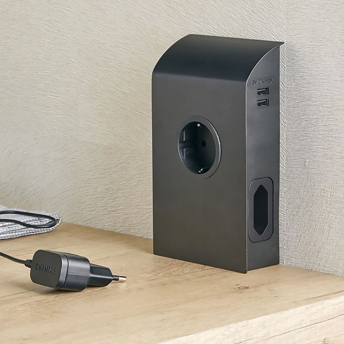 Πρίζα Born SFL Μαύρη επίπεδη 3 Sockets + 2 USB 0244-0041