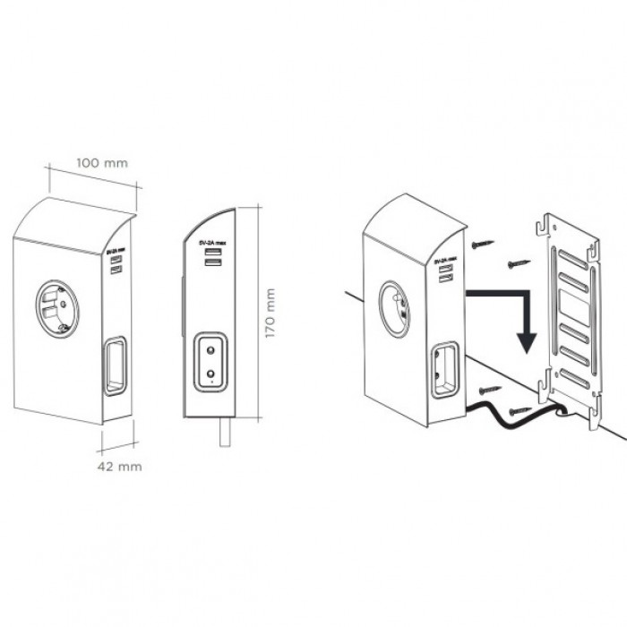 Πρίζα Born SFL Μαύρη επίπεδη 3 Sockets + 2 USB 0244-0041