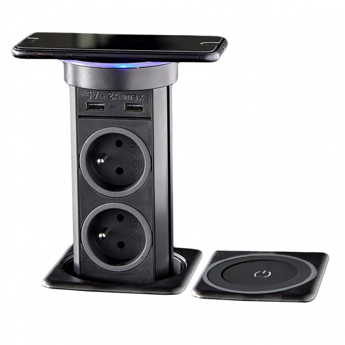 Πρίζα Automatick SFL Μαύρη αυτόματη ασύρματης φόρτισης QI + 2 Sockets + 2 USB 0244-0066