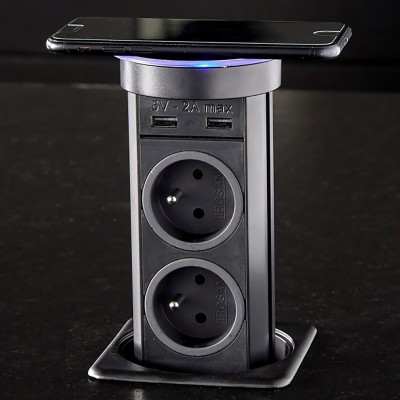 Πρίζα Automatick SFL Μαύρη αυτόματη ασύρματης φόρτισης QI + 2 Sockets + 2 USB 0244-0066