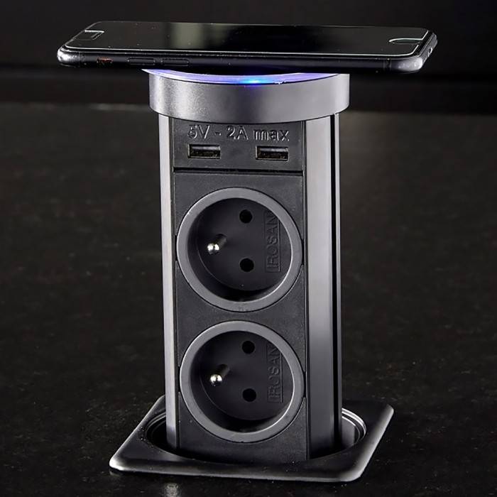 Πρίζα Automatick SFL Μαύρη αυτόματη ασύρματης φόρτισης QI + 2 Sockets + 2 USB 0244-0066