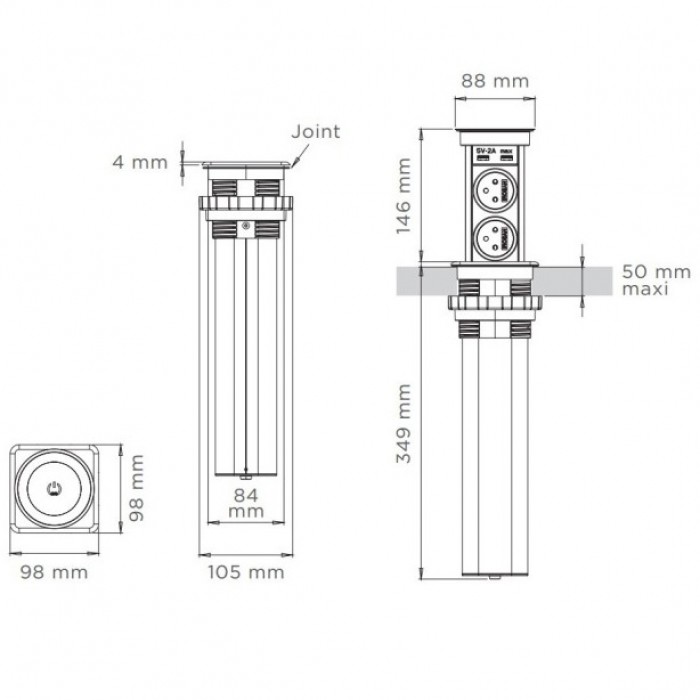 Πρίζα Automatick SFL Μαύρη αυτόματη ασύρματης φόρτισης QI + 2 Sockets + 2 USB 0244-0066