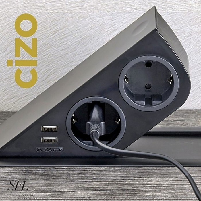 Πρίζα Cizo SFL  Μαύρη ανοιγόμενη λοξή 2 Sockets + 2 USB 0244-0071