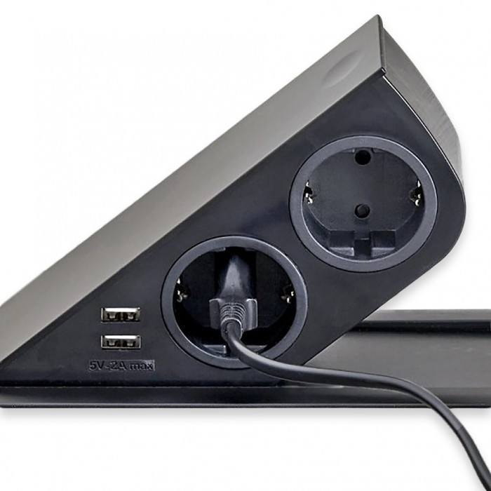 Πρίζα Cizo SFL  Μαύρη ανοιγόμενη λοξή 2 Sockets + 2 USB 0244-0071