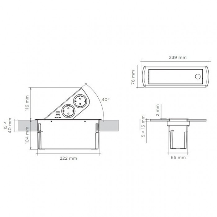 Πρίζα Cizo SFL  Μαύρη ανοιγόμενη λοξή 2 Sockets + 2 USB 0244-0071