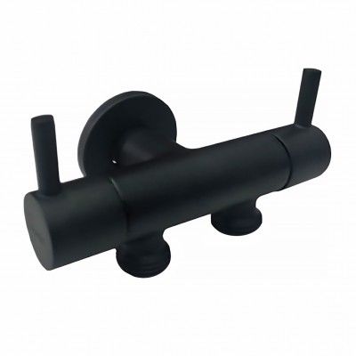 Διακόπτης Γωνιακός Διπλός Οριζόντιος Μπιντέ Total Black Μαύρο 1/2" Χ 1/2" Χ 1/2" DOUBLE ROUND (097284) Interflex