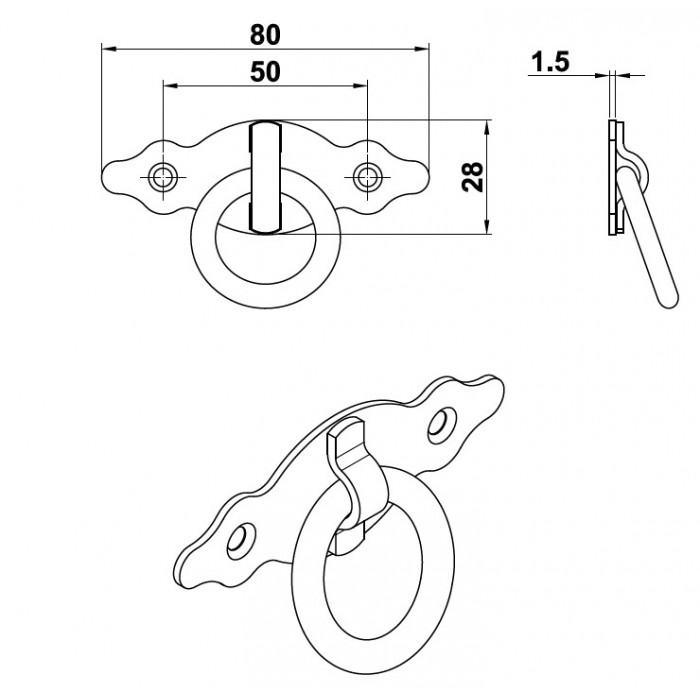 Πόμολα επίπλων AMIG 1000 Αντικέ 80Χ30Χ1.5 (1 τεμάχιο)