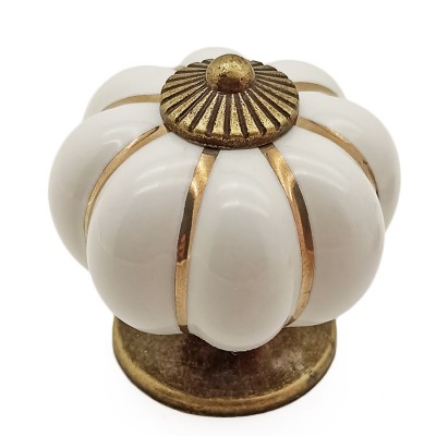 Πόμολα επίπλων Πορσελάνη Σκορδάκι Λευκο - Χρυσό s105-40