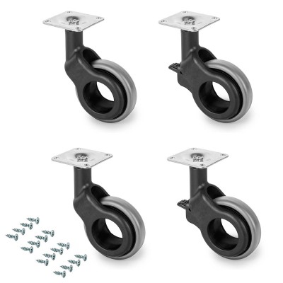 Ρόδες επίπλου για απαλή και αθόρυβη ολίσθηση με πλάκα στήριξης, Ø 50 mm, Ατσάλι και πλαστικό, Γκρί, 4 τεμ 2041421