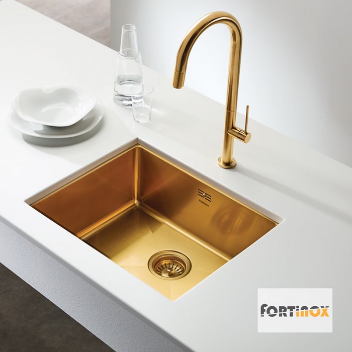 Ανοξείδωτος νεροχύτης Fortinox Squadro PVD 28054-211 (54x44) Λείος Gold Brushed PVD