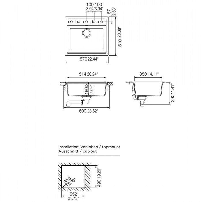 Νεροχύτες Schock Cristalite Manhattan 30060-1441 Croma (57X51cm) Ένθετος Germany